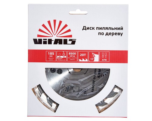 Диск пильный Vitals по дереву 185x20/16, ATB 20