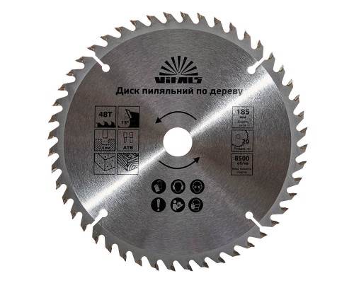 Диск пильный Vitals по дереву 185x20/16, ATB 48