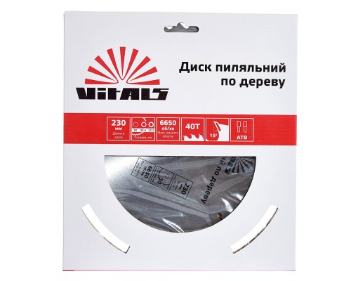 Диск пильный Vitals по дереву 230x30/25.4/22.2, ATB 40