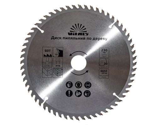 Диск пильный Vitals по дереву 230x30/25.4/22.2, ATB 60