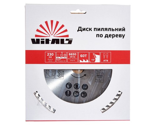 Диск пильный Vitals по дереву 230x30/25.4/22.2, ATB 60