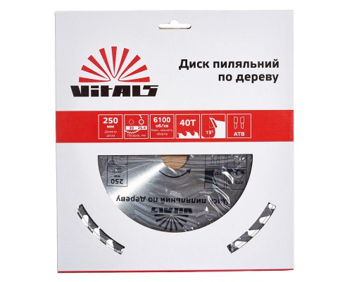 Диск пильный Vitals по дереву 250x30/25.4, ATB 40