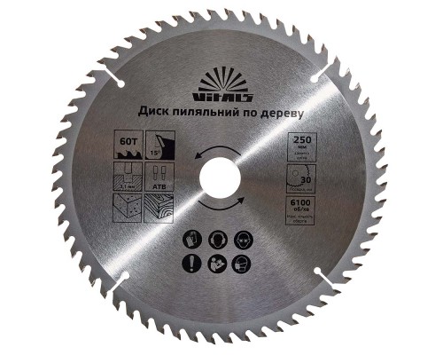 Диск пильный Vitals по дереву 250x30/25.4, ATB 60