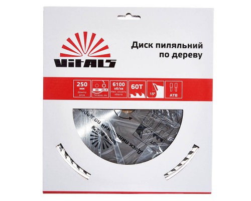 Диск пильный Vitals по дереву 250x30/25.4, ATB 60