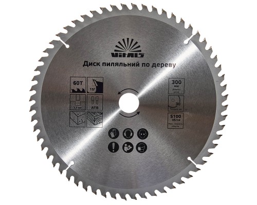 Диск пильный Vitals по дереву 300x30/25.4, ATB 60